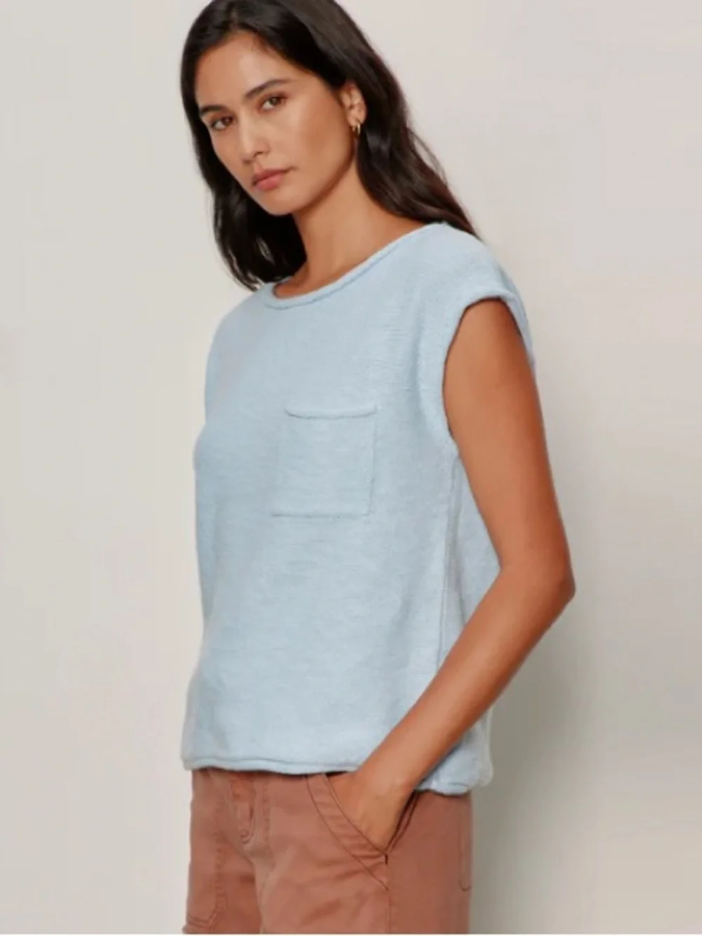 Sanctuary Pale Blue 100% Cotton Knit Pocket Tank